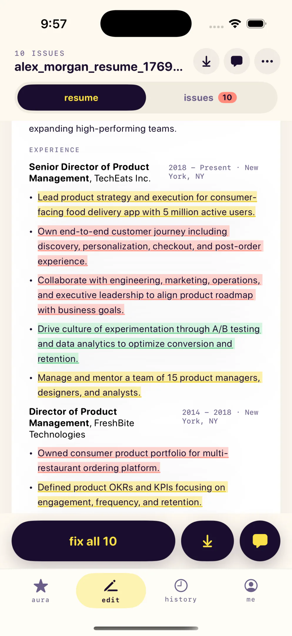Editor screen with every weak line highlighted.